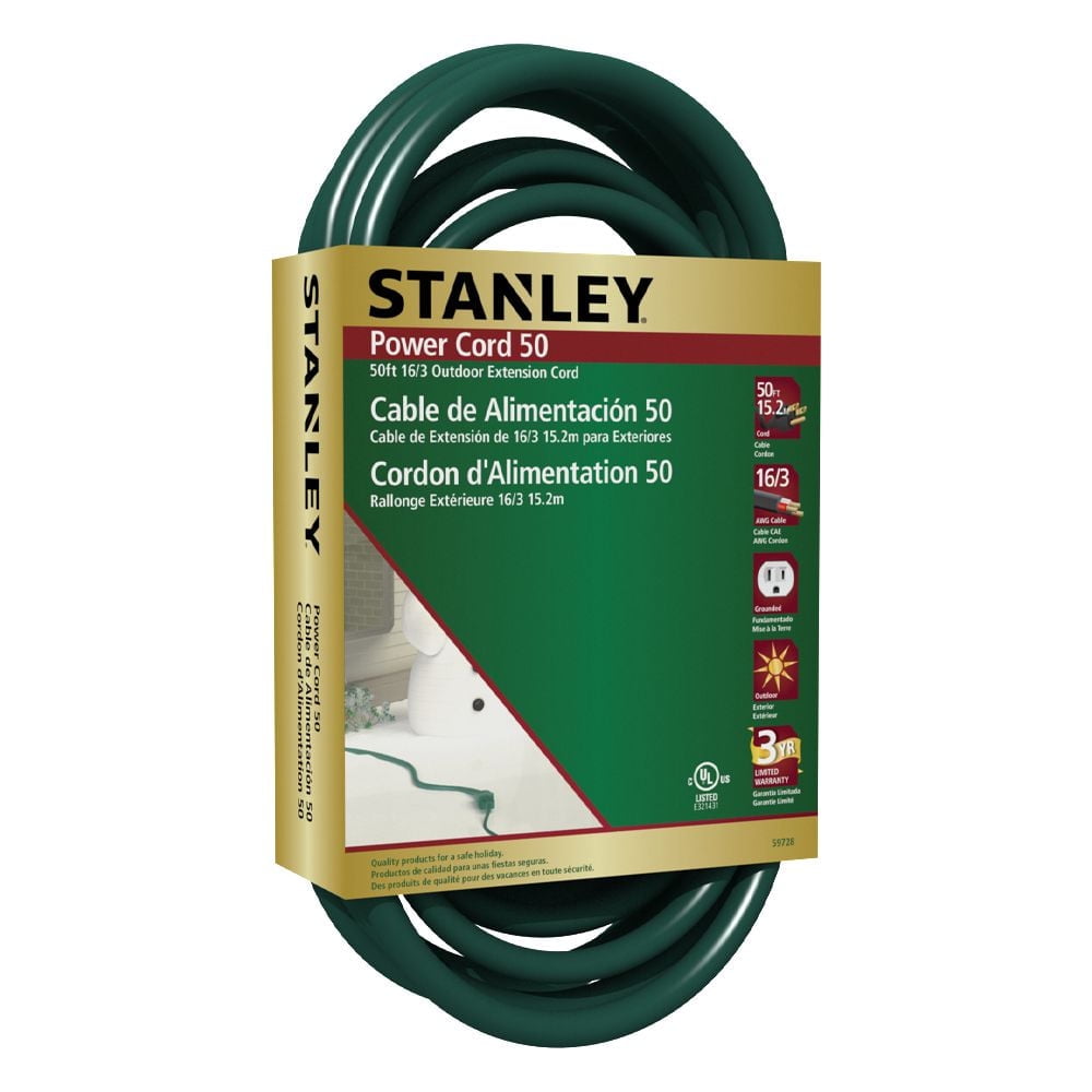 Cordon d'alimentation Stanley de 50 pi (15.2 m) Cordon d'Pelouse 50 <br>Rallonge Extérieur 16/3 15.2m