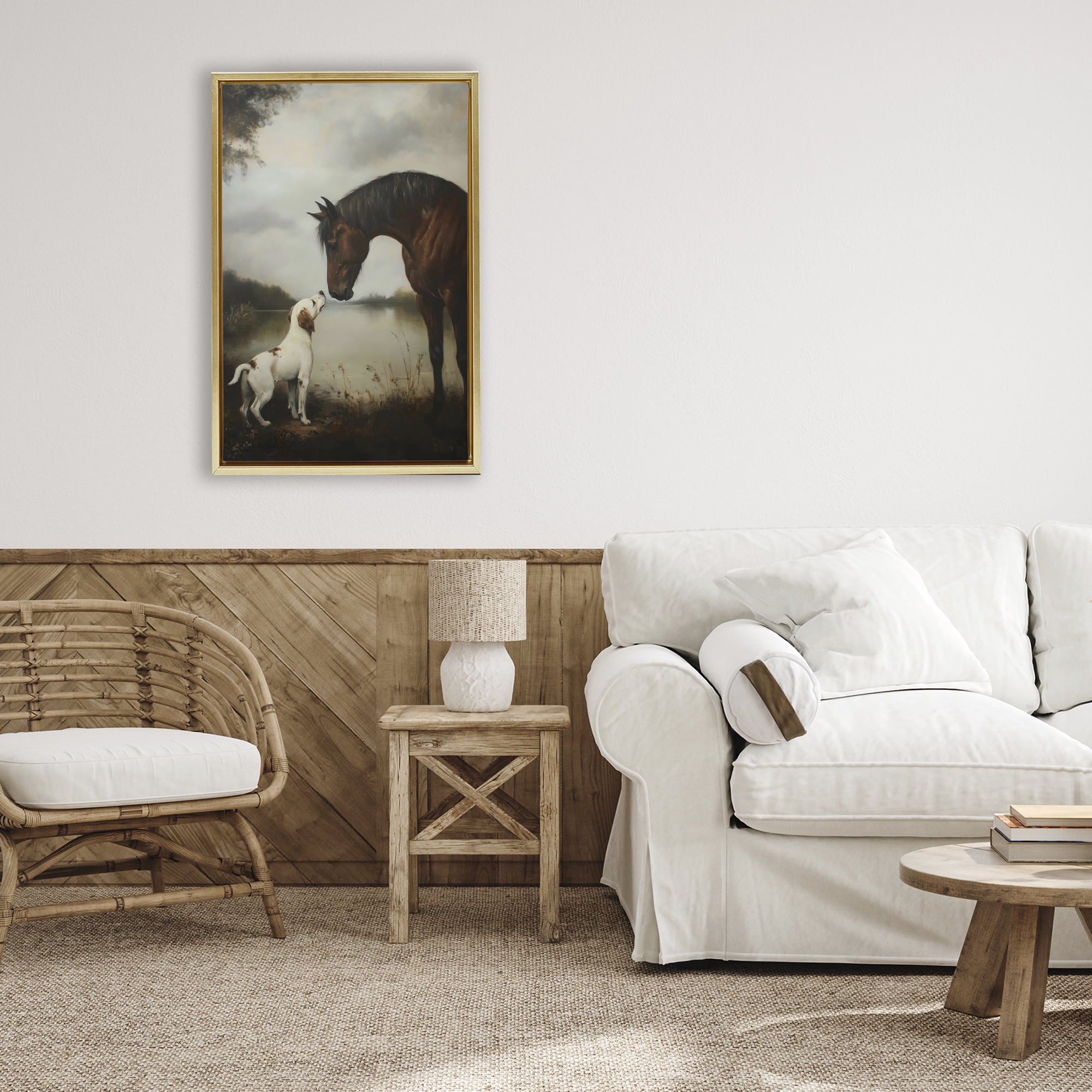 Stupell Industries Hound & Horse Companions Gold Framed Floater Canvas Wall Art, design by Petal Prints Design