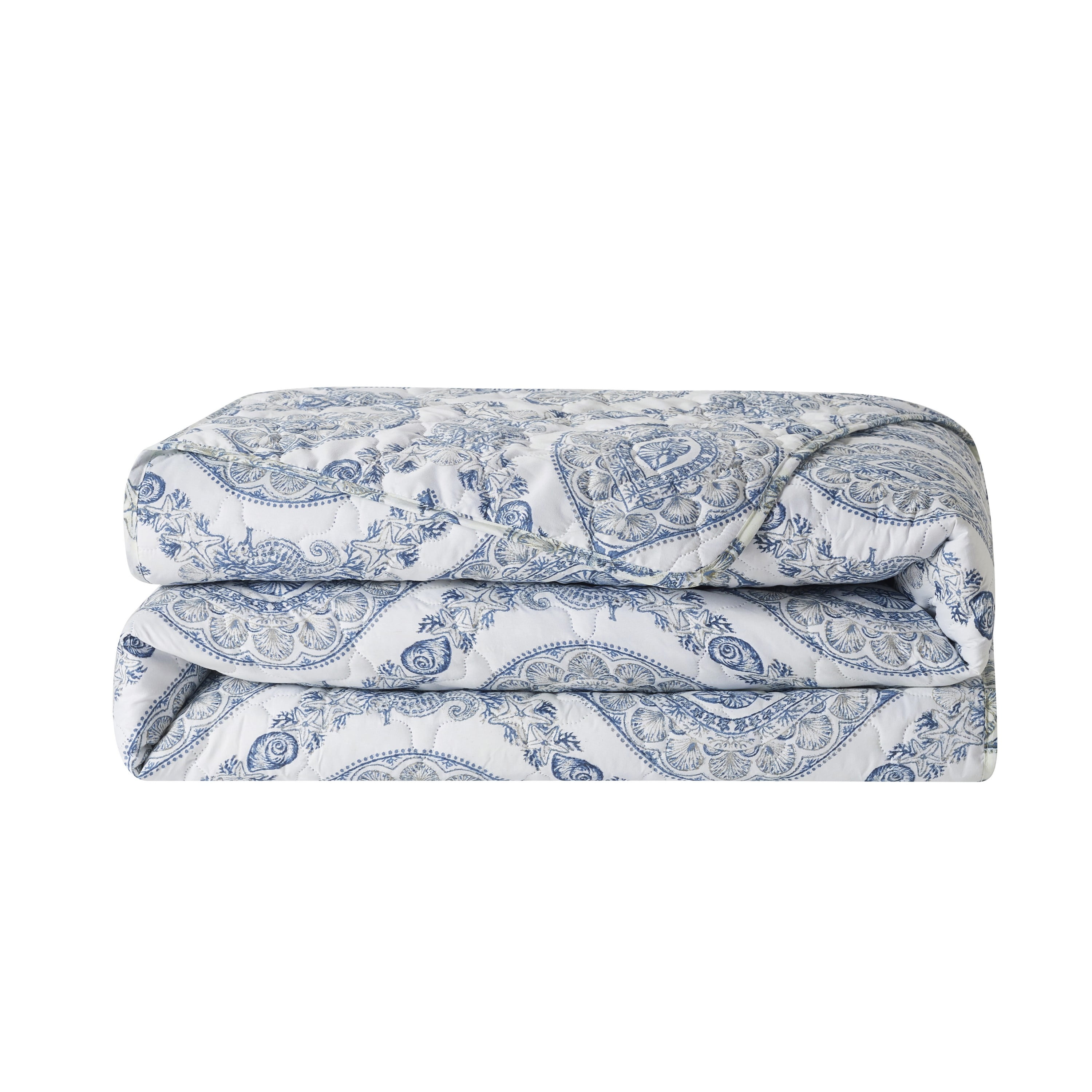 VCNY Home Sea Damask Coastal 3-Piece Blue/Multicolor Damask Quilt Set, King, Adult, Unisex