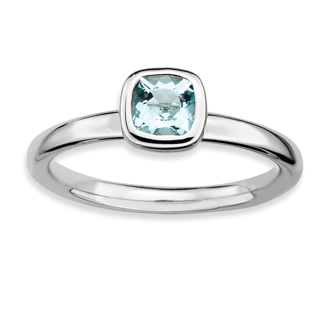 Sterling Silver Stackable Expressions Cushion Cut Light Aquamarine Ring Sterling Silver Stackable Expressions Cushion Cut Light Aquamarine Ring