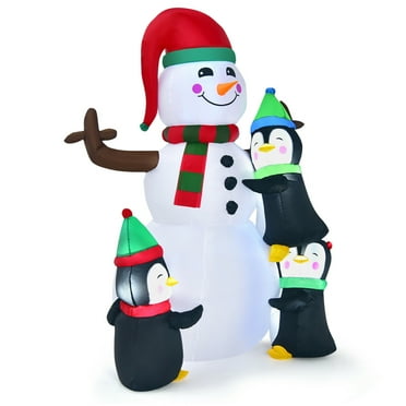 6ft Christmas Inflatables Outdoor Decorations Snowman with Penguins ...