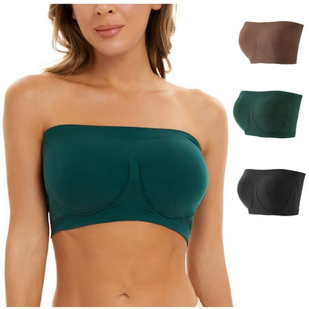 

Knosfe 3Pack Women s Strapless Push Up Bras Full Coverage Bandeaus Sexy Bandeau Bra Seamless Wireless Bandeau Top Dark Green