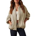 thumbnail image 4 of Women Oversized Casual Fully Lined Zip Up Jacket Coats with Pockets, 4 of 6