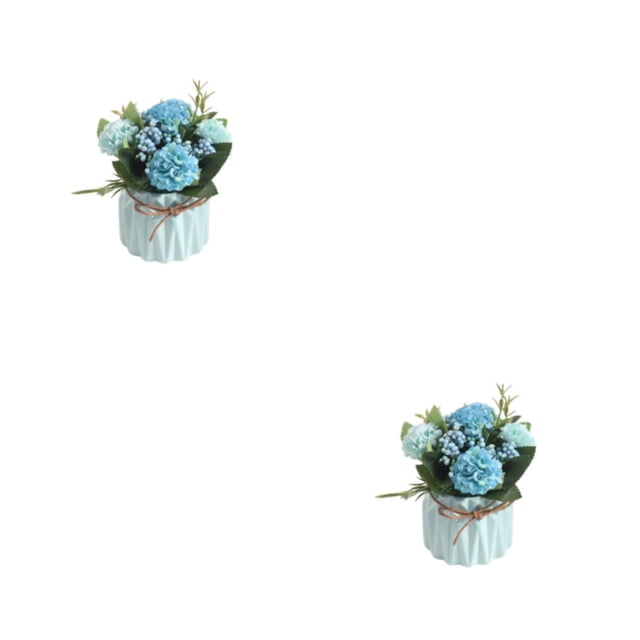 Matsuzay Flores artificiales Florero de cerámica Estilo nórdico Faux Hortensia Arreglo falso Decoraciones Bonsai Maceta Contenedor Azul 2piezas