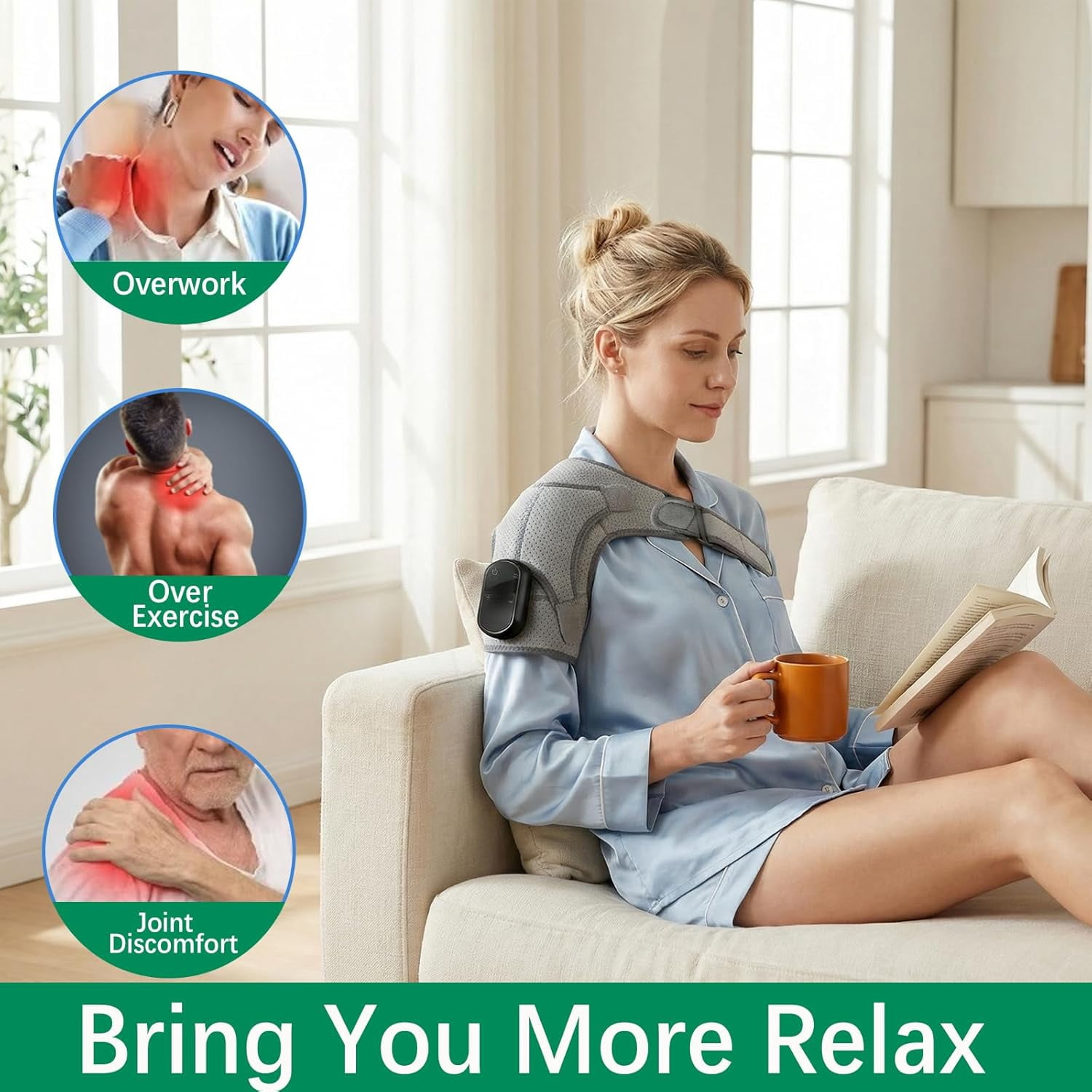 Triple Method Shoulder Massager with Heat, Compression & Vibration Massage, Triple Therapy for Shoulder Tension, Muscle Pain Relief & Relaxation