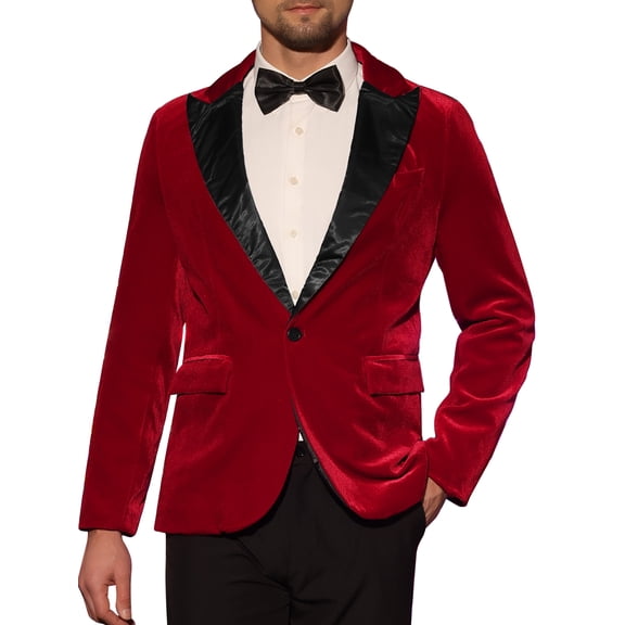 INSPIRE CHIC Men's Velvet Blazer One Button Party Prom Tuxedo Dinner Suit Jacket M Red