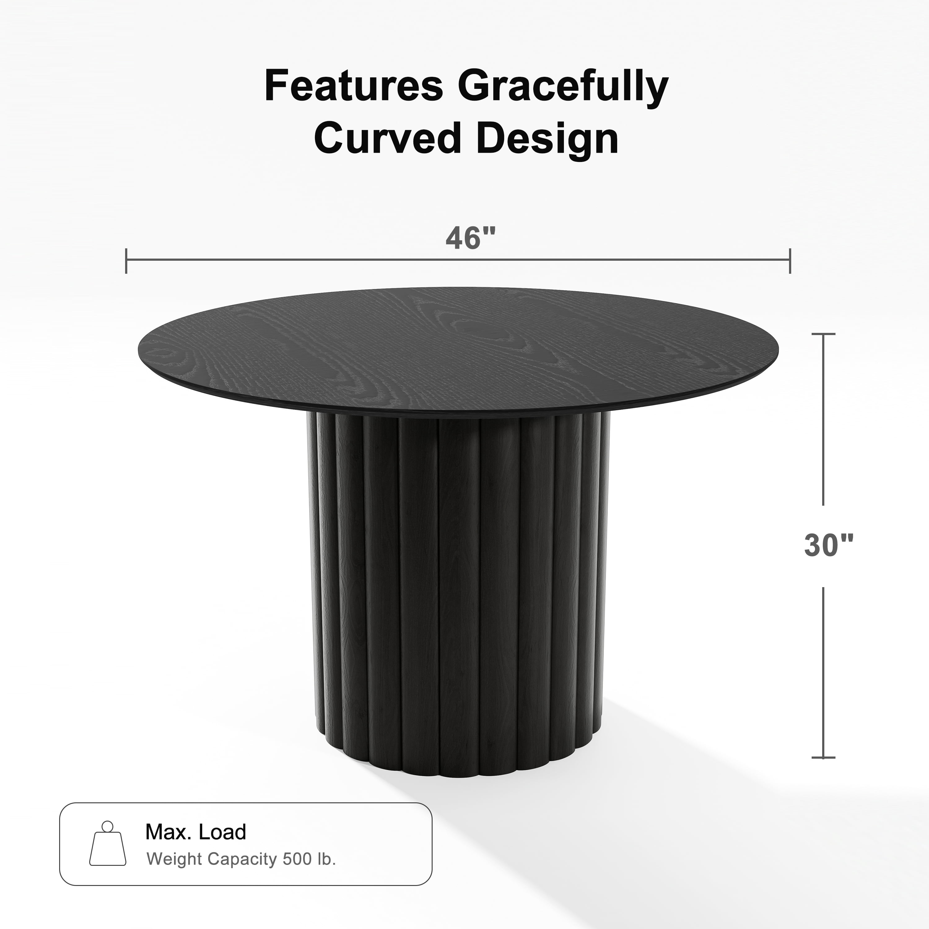 46 in. Soild Wood Black Dining Table Round Kitchen Table