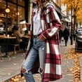 thumbnail image 2 of Trikvn Women's Long Plaid Coat Zip Up Hooded Jacket Longline Flannel Duster Outerwear Fall Trench Coat with Chest Pockets Casual Trendy Winter Overcoat, 2 of 6