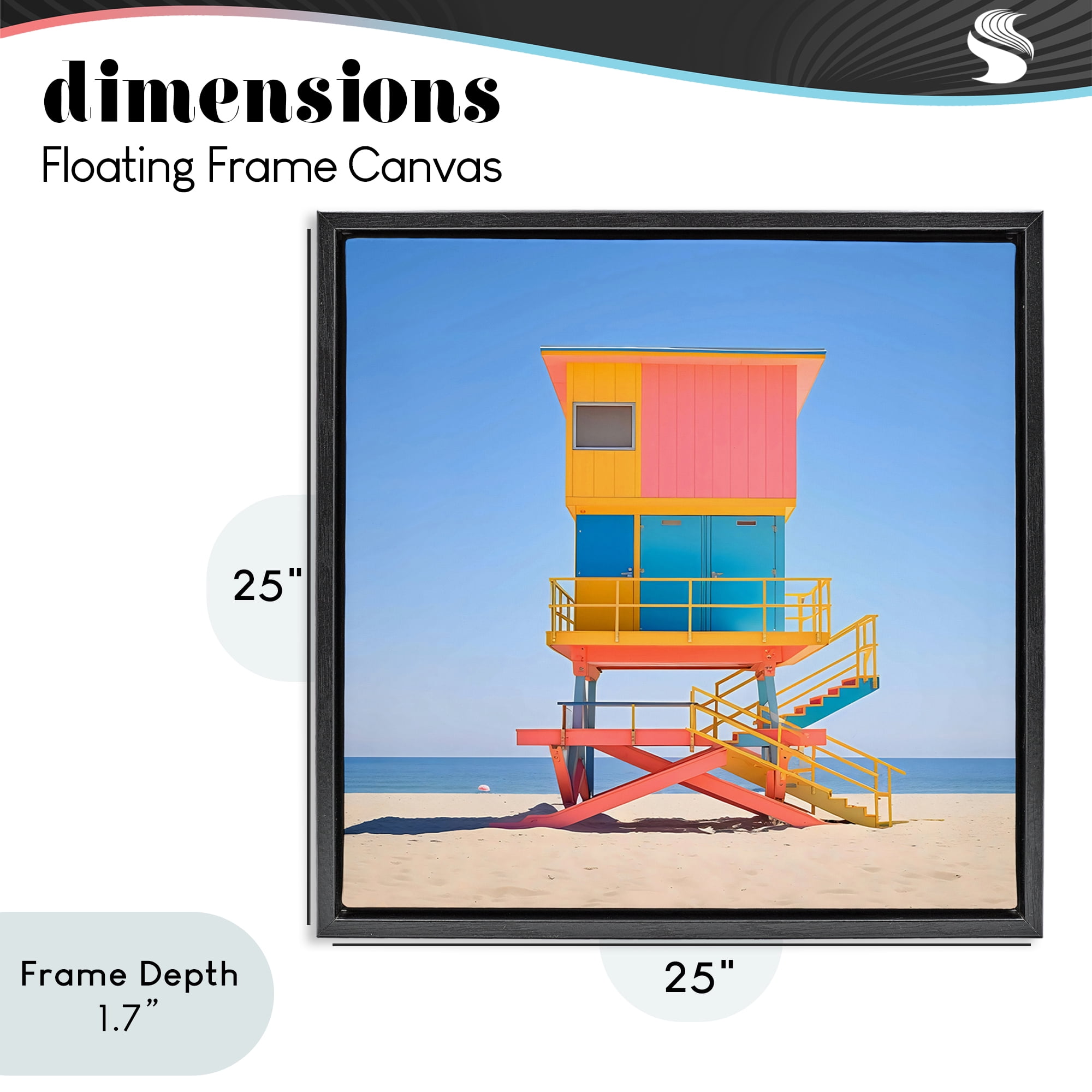 Stupell Industries Deco Lifeguard Tower on Beach Black Framed Floater Canvas Wall Art, design by Creative Studio