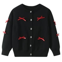 bbymog Girls Cardigan Sweaters 10-12 Crewneck Long Sleeve Button Down Uniform Cardigan Girls Fashion Bowknot Sweater Girl Clothes Black Black