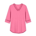 thumbnail image 7 of ClodeEU Women's V Neck Elbow Sleeve Blouse,Casual Loose Fit Solid Color Top Watermelon Red,Women's Plus M, 7 of 7