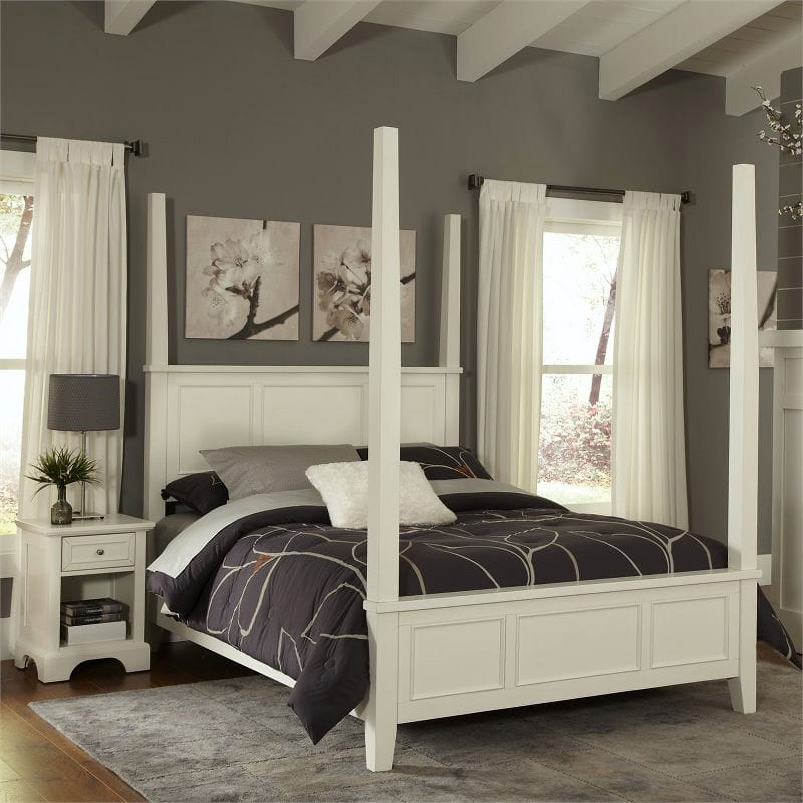 Pemberly Row Contemporary Queen Wooden Poster Bed in White - image 2 of 2