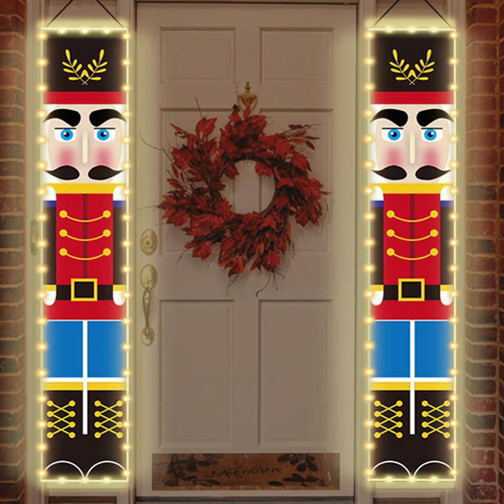 Nutcrackers Banners Porch with LED String Lights Life Size Soldier Model Nutcracker Porch