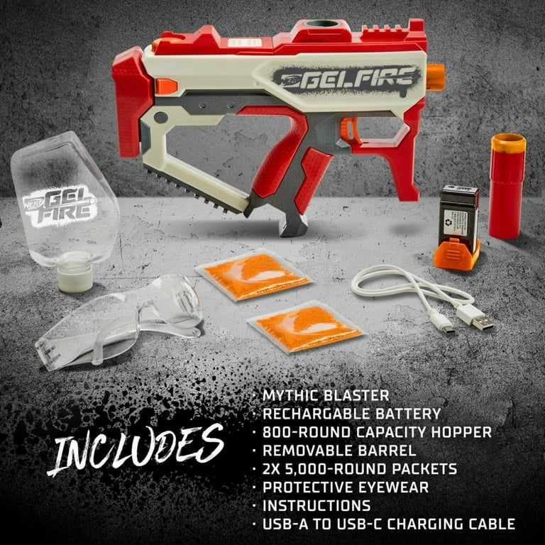 Nerf Pro Gelfire Mythic Blaster, 10,000 Gelfire Rounds, Hopper,  Rechargeable Battery - Nerf