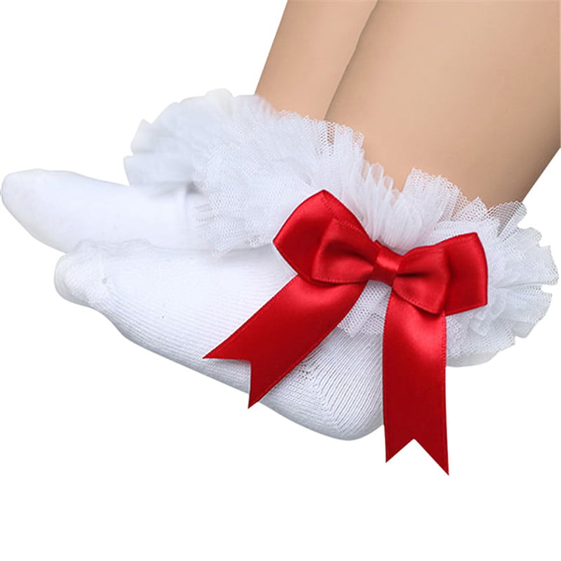 Cute Baby Girl's Princess Socks Bow Lace Cotton Infant Frilly Short Socks 