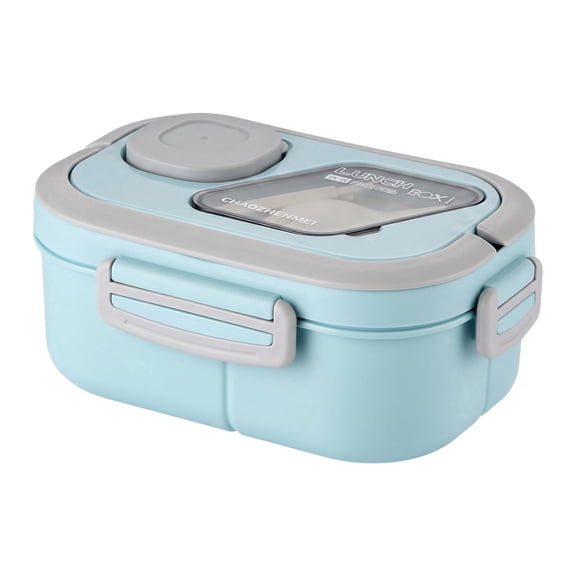 Aemutady 40.6oz Bento Lunch Box for Adults, Leakproof Salad Container with Toppings Tray, Sauce Cup & Fork, BPA-Free, Blue