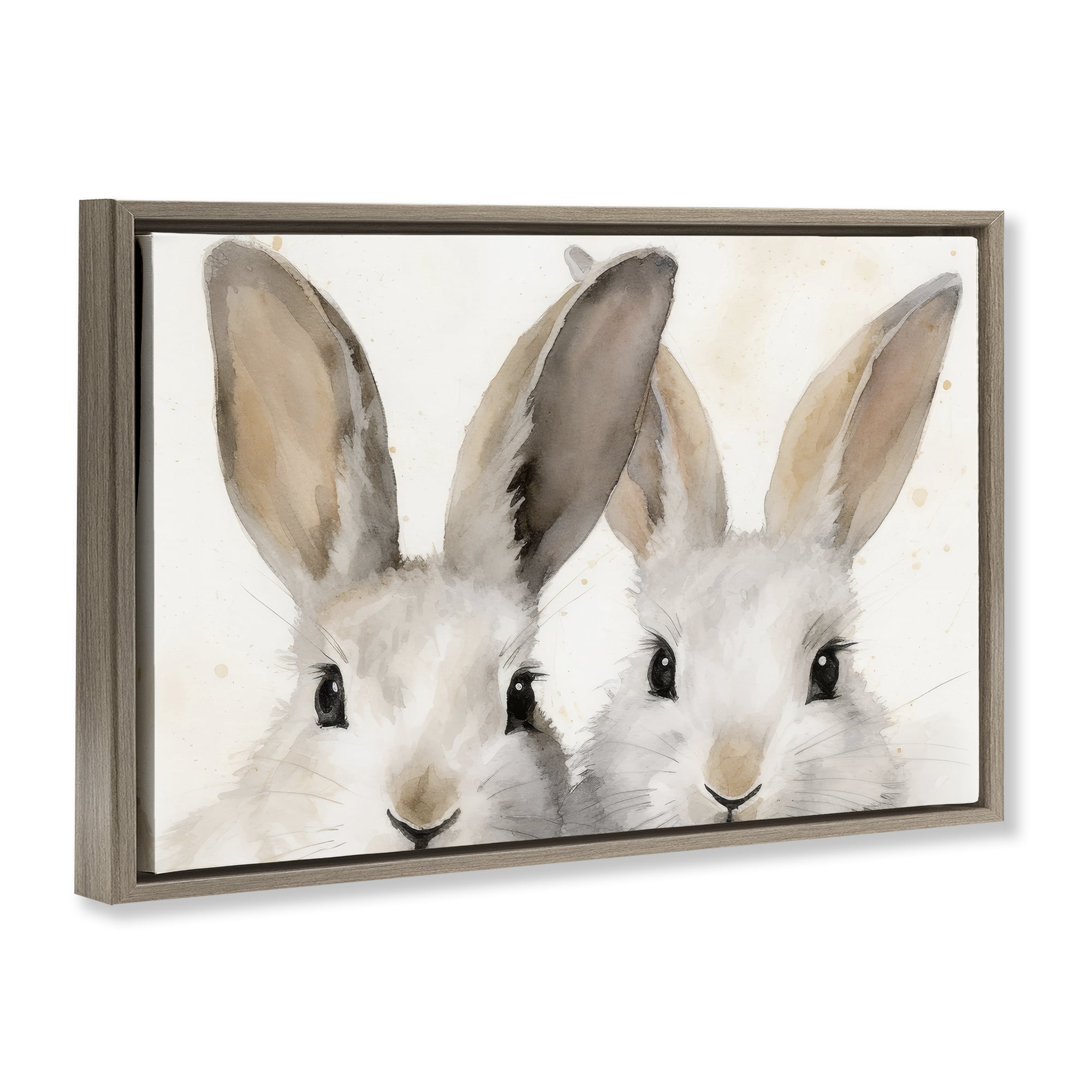 Stupell Industries Two Peeking Rabbits Animals & Insects Painting Brown Floater Framed Canvas Art Print Wall Art, 31 x 21