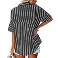 thumbnail image 4 of Sonducket Camisa de mujer Media manga a rayas Blusa con bolsillos Camisa de media manga a rayas Botón con cuello en V Top Prendas para la parte del cuerpo negro M, 4 of 6