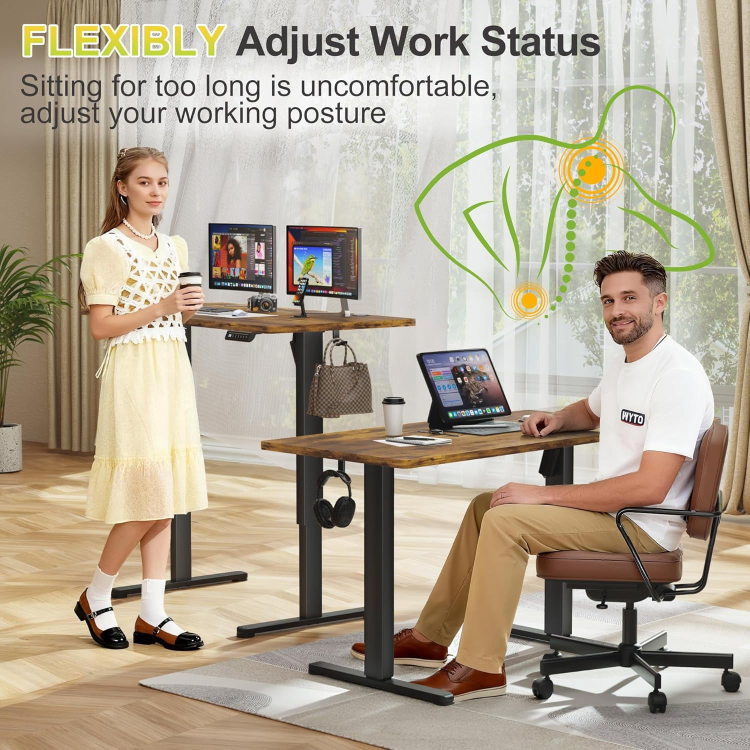 JessieMal Electric Standing Desk, 40 x 24 Inches Sit Stand up Desk, Sit Stand Height Adjustable Home Office Desk with 4 Height Position Memory - with Splice Board (Rustic Brown, 40)