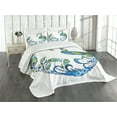 thumbnail image 3 of Ambesonne Summer Quilted Bedspread Set 3 Pcs, Colorful Peacock Tropic, King Size, Blue Green Pink, 3 of 5
