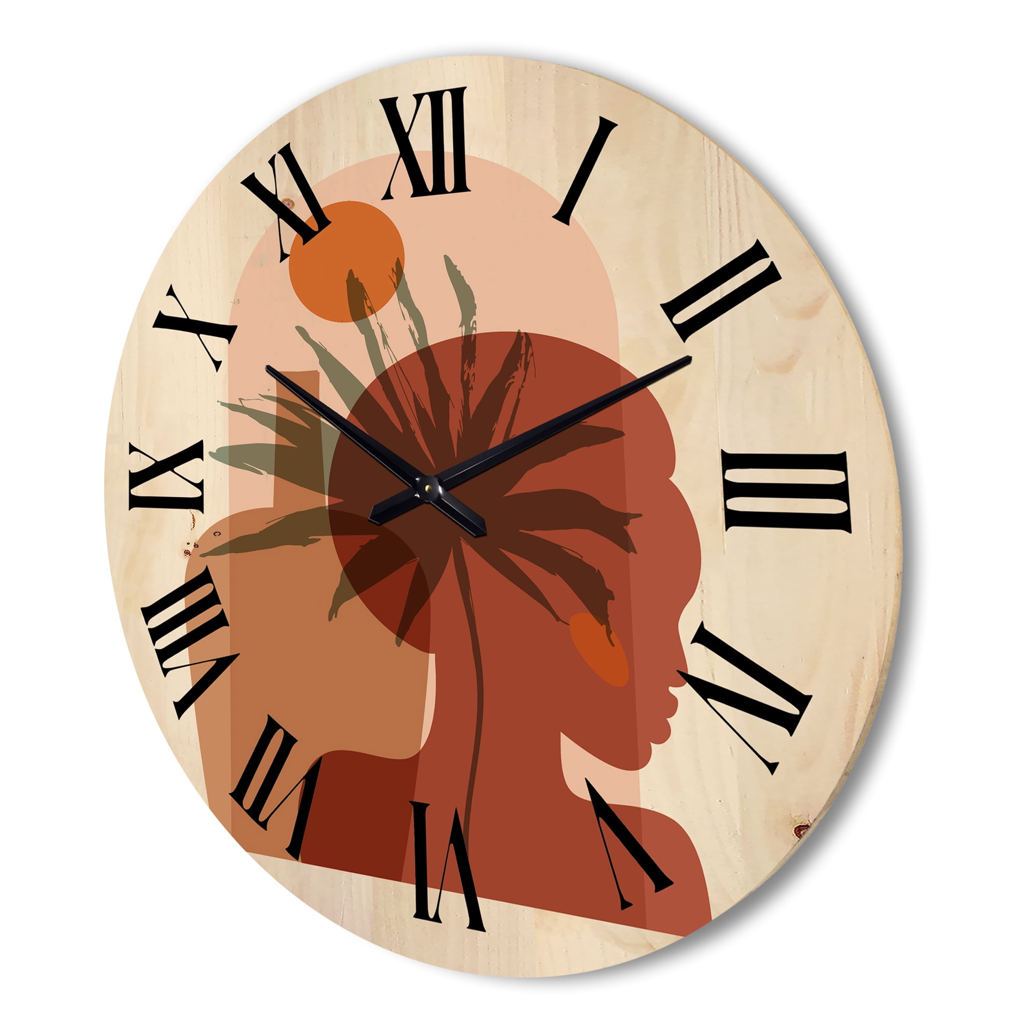 Designart 'Abstract Pretty Girl Portrait and Tropical Palm Leaf' Modern Wood Wall Clock