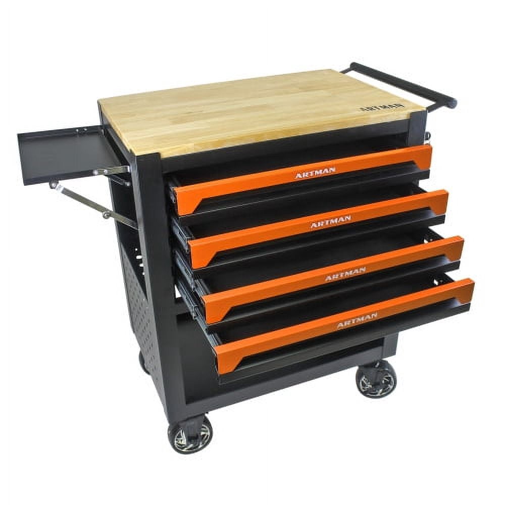ARTMAN 4 Drawers Tool Cart with Wheels and Drawers,Wood Top Tool Box for Garage Workshop Warehouse