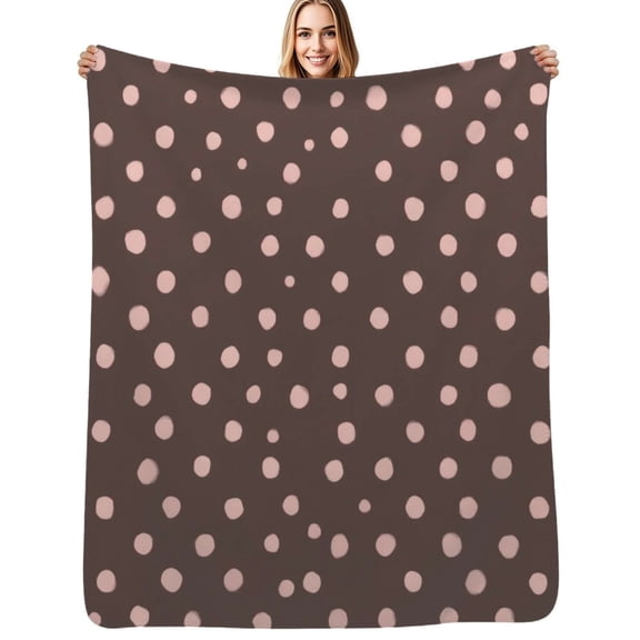 Pink Polka Dots on Brown Flannel Blanket Warm Soft Bedding Throws Winter Camping Chair Sofa Bed