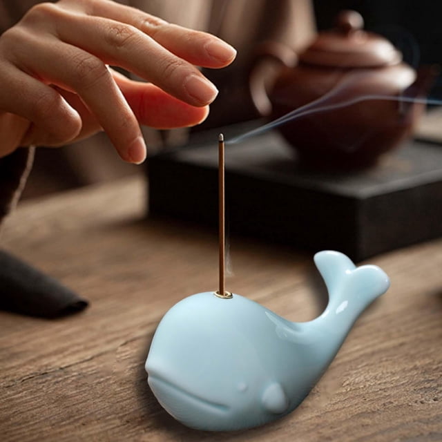 Porta incienso de ballena de cerámica, quemador de incienso, manualidades, decoración del hogar, adorno portátil para mascotas de té para escritorio, Azul perfecl Porta incienso