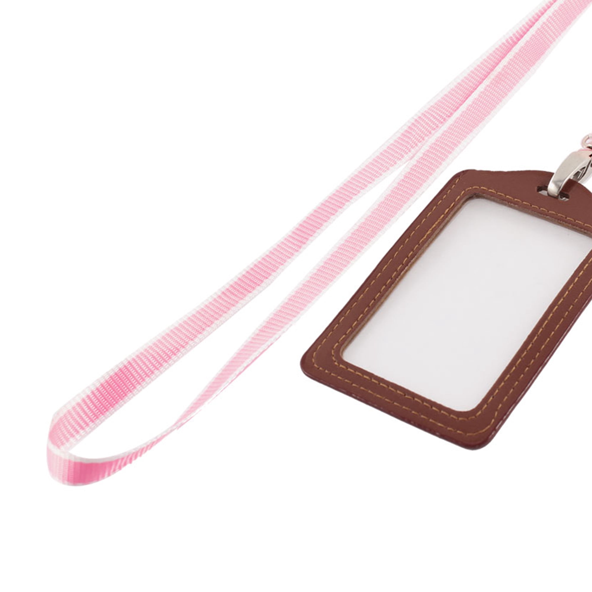 Unique Bargains Lanyard Faux Leather Vertical Office Name ID Card Tag Badge Holder Brown