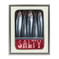 Stupell Industries Salty Sardines Can Food & Beverage Painting Gray Floater Framed Art Print Wall Art, 17 x 21