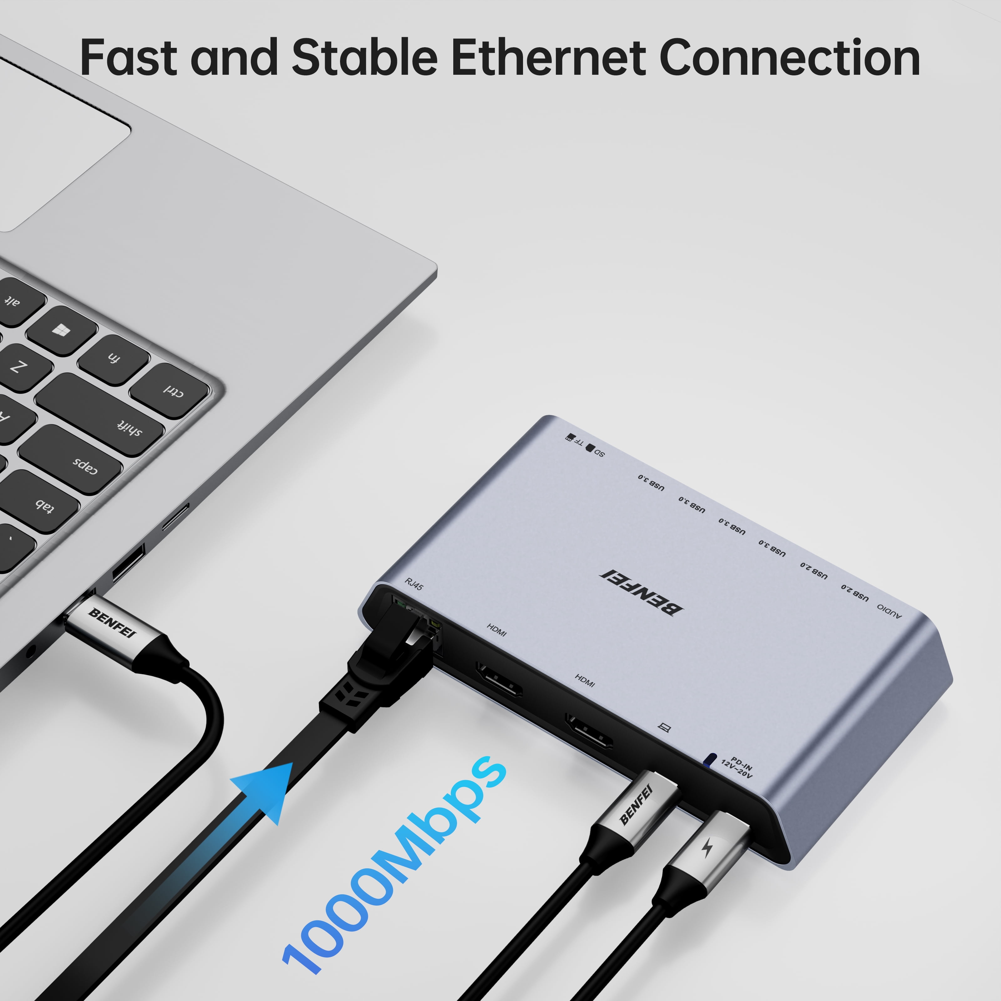 BENFEI DisplayLink 12-in-1 USB 3.0 Docking Station with Dual HDMI Display/6*USB Ports/SD/TF Card Reader/Gigabit Ethernet/3.5mm Headphone Jack