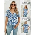 thumbnail image 7 of SLADYGLO Women Floral Print Scoop Neck Buttons Short Sleeve Pleated Curved Hem T-Shirt, 7 of 7