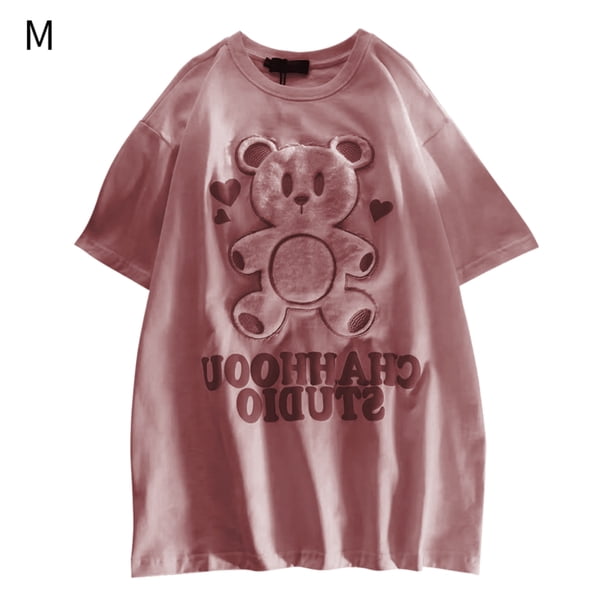 Camiseta Mujer Dibujos Animados Manga Corta Cuello Redondo Casual Algodón Top, Rosa, M Methold AP001524-01B