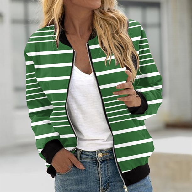 Abrigo informal de manga larga sin capucha y chaquetas para mujer, abrigo informal de moda con estampado y bolsillo con cremallera, abrigo de poliéster para mujer