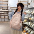 thumbnail image 6 of Plaid Stripe School Backpack, Waterproof Laptop Backpack with Pendant, Nylon Lightweight Bag for Travel Work College, Pink, 6 of 7