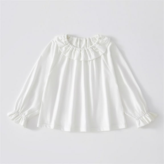 Cute Tops for Girls Long Sleeve Doll-Collar Shirts 9M-5Y Toddlers Trendy Solid Color Loose Pullover Comfort Peplum Blouses Top