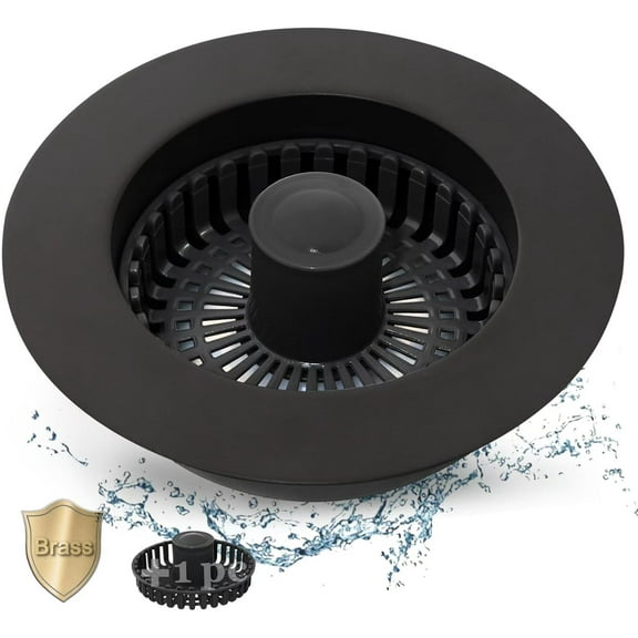 Kitchen Sink Drain Strainer,3 in 1 Pop Up Kitchen Sink Stopper,Made of Brass Material,with an Extra Basket Strainer,Sink Bounce Core Drain Strainer,Universal for US Standard 3-1/2 Inch,Black