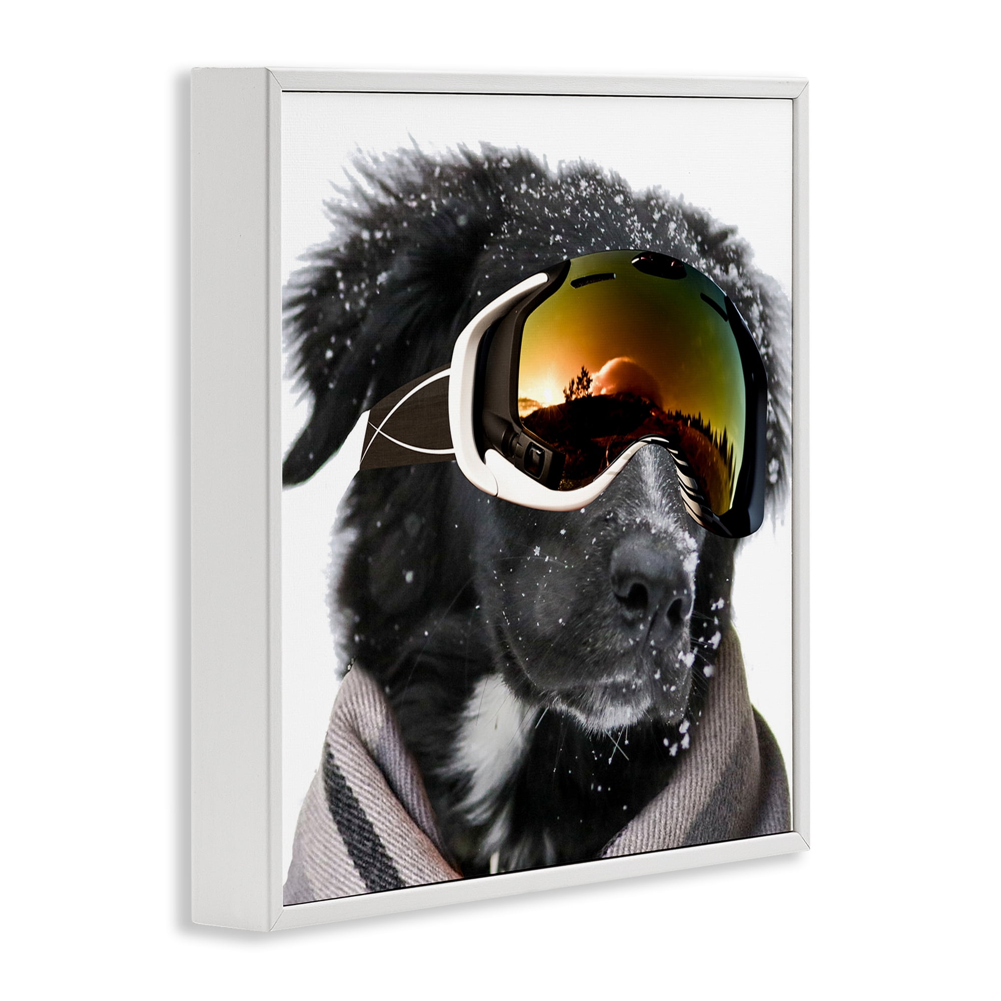 Stupell Industries Snowboarder Dog with Goggles Animals & Insects Painting White Framed Art Print Wall Art, 12 x 12