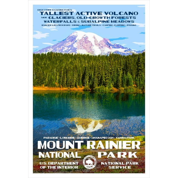 National Park Posters Mount Rainier National Park, Add Some Retro Flair To Your Home - Original Vintage National Park Decor Design by Robert B. Decker - 100% Recycled Material - Unframed - 13" x 19"