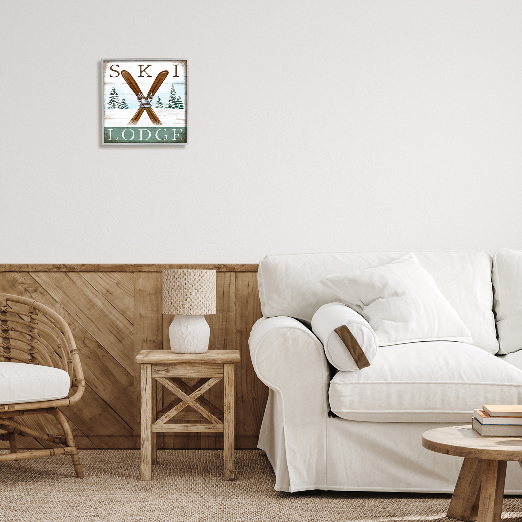 Stupell Industries Ski Lodge Rustic Cabin Sign Snowy Tree Forest, 12 x 12, Design by Elizabeth Tyndall
