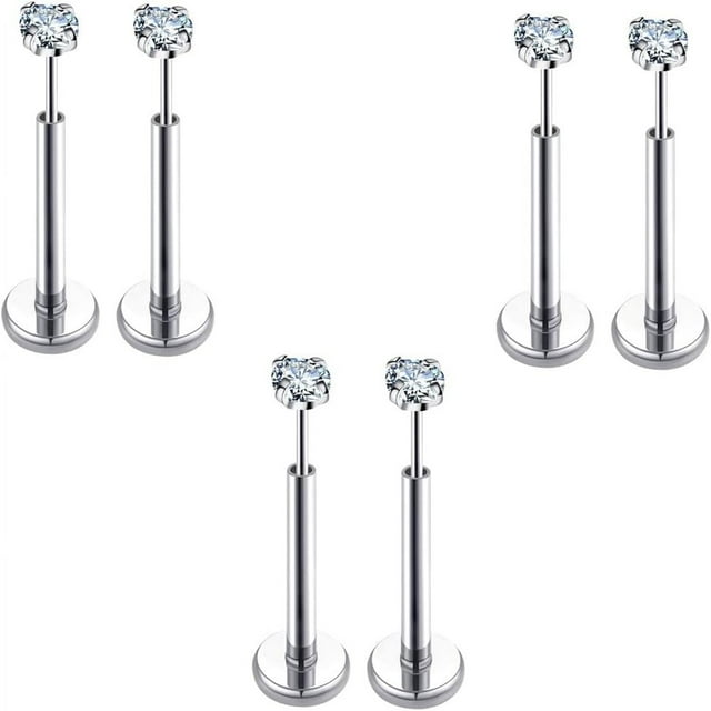 HLONK 20G Flat Back Earrings Stud Threadless Tragus Cartilage Lip Piercing Jewelry Hypoallergenic