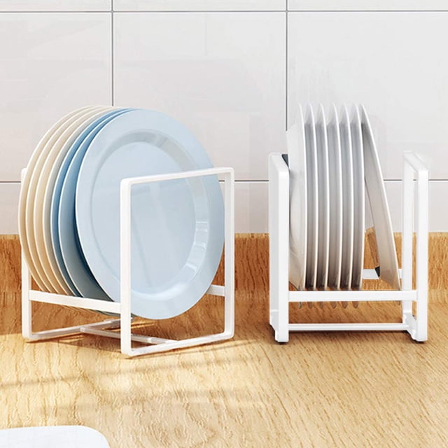 2 UNIDS Soportes De Placa Organizador De Almacenamiento De Platos De Metal Estante De Exhibición Para Gabinete Mostrador Y Armario - Blanco Pequeño