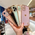 thumbnail image 5 of Frusde Cute Case Compatible with iPhone 14 Pro with Key Ring Soft Slim Plating Shockproof Bumper Case for Women Girls-Pink, 5 of 5