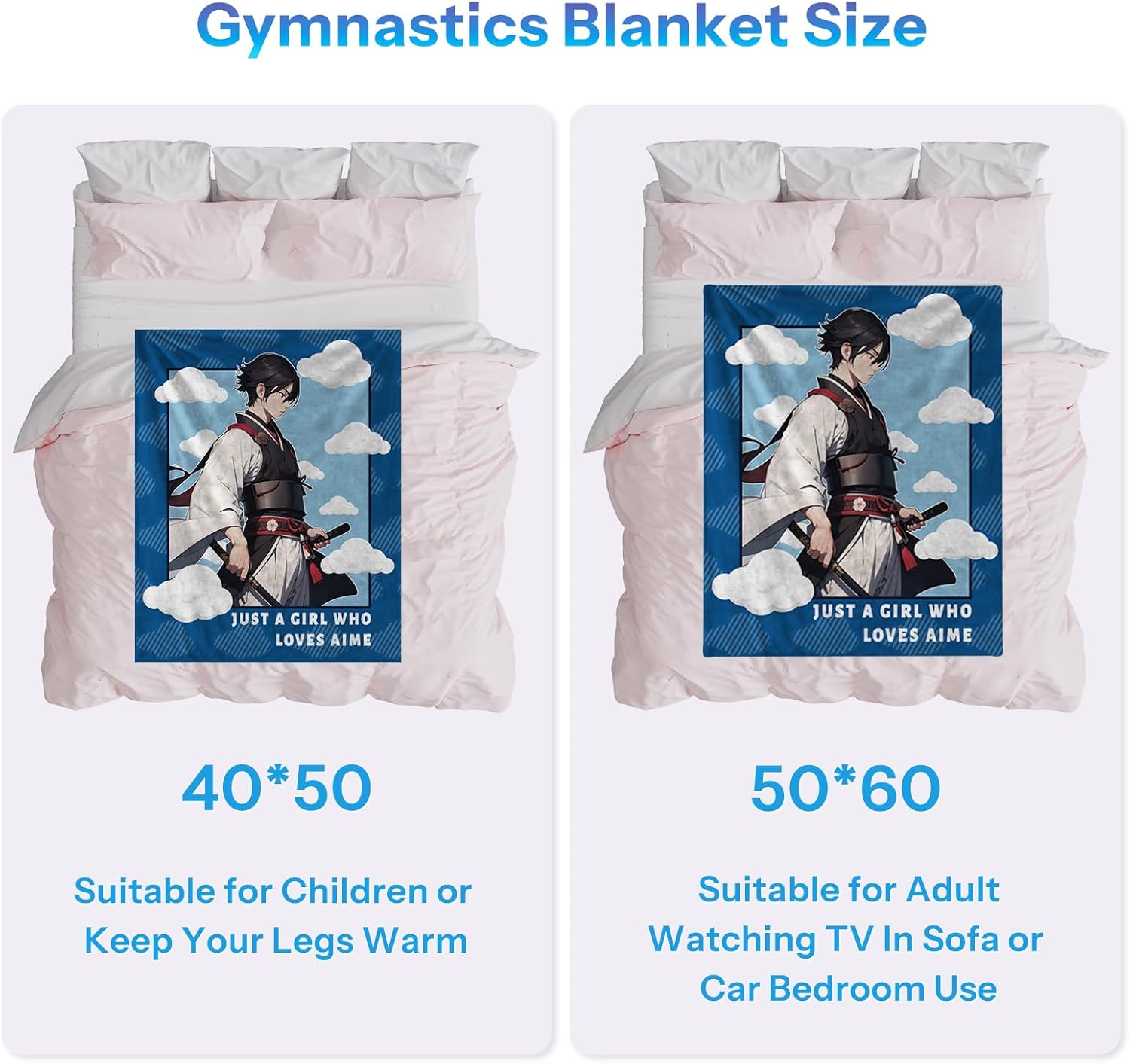 Anime Throw Blanket Gifts for Women, Just A Girl Who Loves Anime Balnket, Soft Flannel Throw Blanket for Women, Japanese Blanket Gifts for Comic Lovers Birthday Christmas 50x60 in
