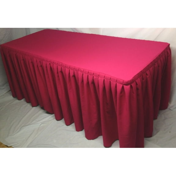 4' Fitted Polyester Double Pleated Table Skirt Cover w/Top Topper Hot Pink"