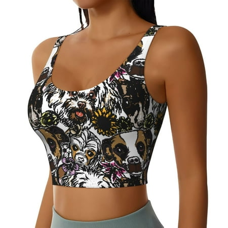 Haiem Cute Dogs Puppy2 Pattern Womens Sports Bra - U Neck Padded Low Impact Yoga Bra Workout Crop Top Gym Moisture-Wicking Workout Vest -X-Large