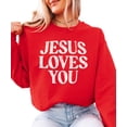 thumbnail image 2 of Jesus Loves You Sweatshirt for Women - Christian Faith Easter Church Distressed Pullover Red Sweatshirt Adult Medium, 2 of 7