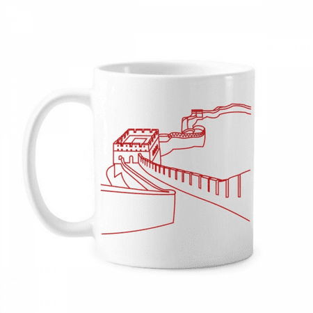 

Red The Great Wall Pattern China Mug Pottery Cerac Coffee Porcelain Cup Tableware