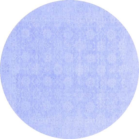 Ahgly Company Machine Washable Indoor Round Oriental Blue Modern Area Rugs, 3' Round