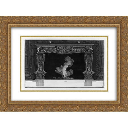- Giovanni Battista Piranesi 2x Matted 24x20 Gold Ornate Framed Art Print 'Fireplace: on the frieze of acanthus leaf between two horns, dolphins and sphinxes'